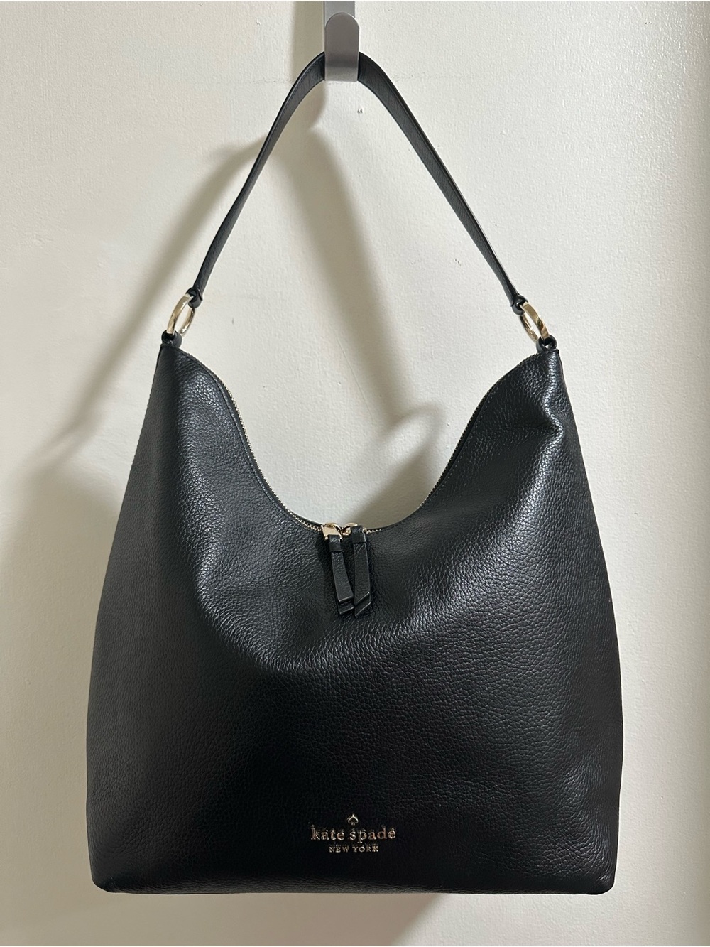 kate spade Black Pebble Leather Shoulder Hobo Bag with Gold Hardware